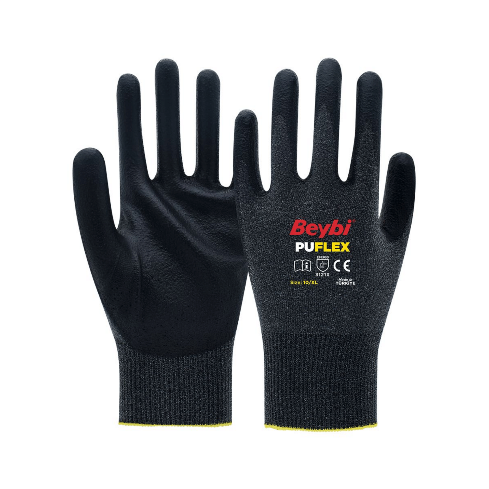 Beybi Pu Flex 1/2 PU (Poliüretan) Kaplı Likralı Polyester Örgü Astar  İş Eldiveni EN388 3121X