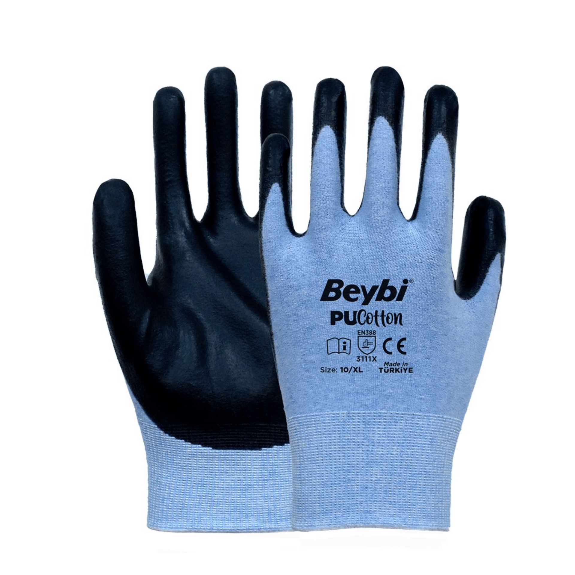 Beybi Pu Cotton 1/2 PU (Poliüretan) Kaplı Pamuk Örme Astar  İş Eldiveni EN388 3111X