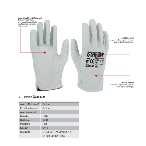 Starline Driver-X Bufalo Cilt Deri Eldiven EN388-2X11X