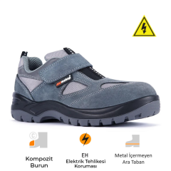 Mekap Policap 157-01 S1P SRC Süet Deri Kompozit Burun Kevlar Ara Taban Elektrikçi İş Ayakkabısı
