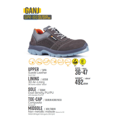 Mekap Gripper Ganj GPR-190 S1P SRC Kompozit Burun Kevlar Ara Taban Koyu Gri Süet İş Ayakkabısı