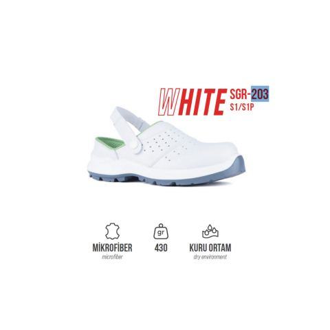 Segura White SGR-203 S1P SRC Mikrofiber Deri Çelik Burun Çelik Ara Taban Sabo Terlik İş Ayakkabısı