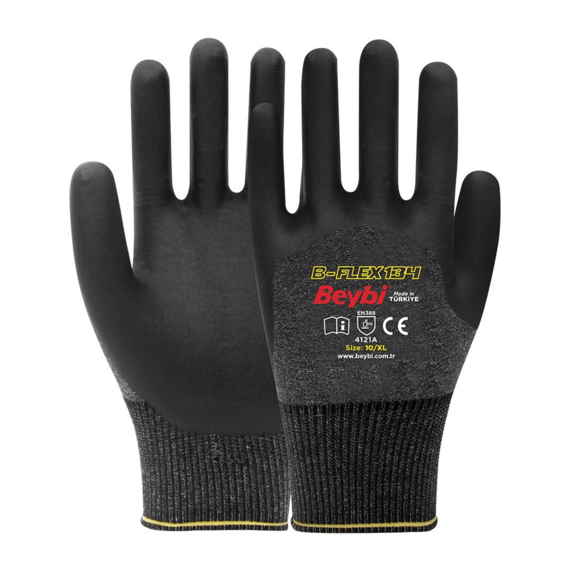 Beybi B-Flex 134 3/4 Köpük Nitril Kaplı Likralı Polyester Örgü Astar 15G A kesilme Dirençli İş Eldiveni EN388 4121A