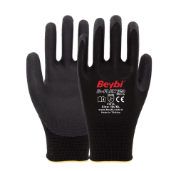 Beybi B-Flex 120 Micro 1/2 Mikro Köpük Nitril Kaplı Likralı Polyester Örgü Astar 15G A kesilme Dirençli İş Eldiveni EN388 3121A