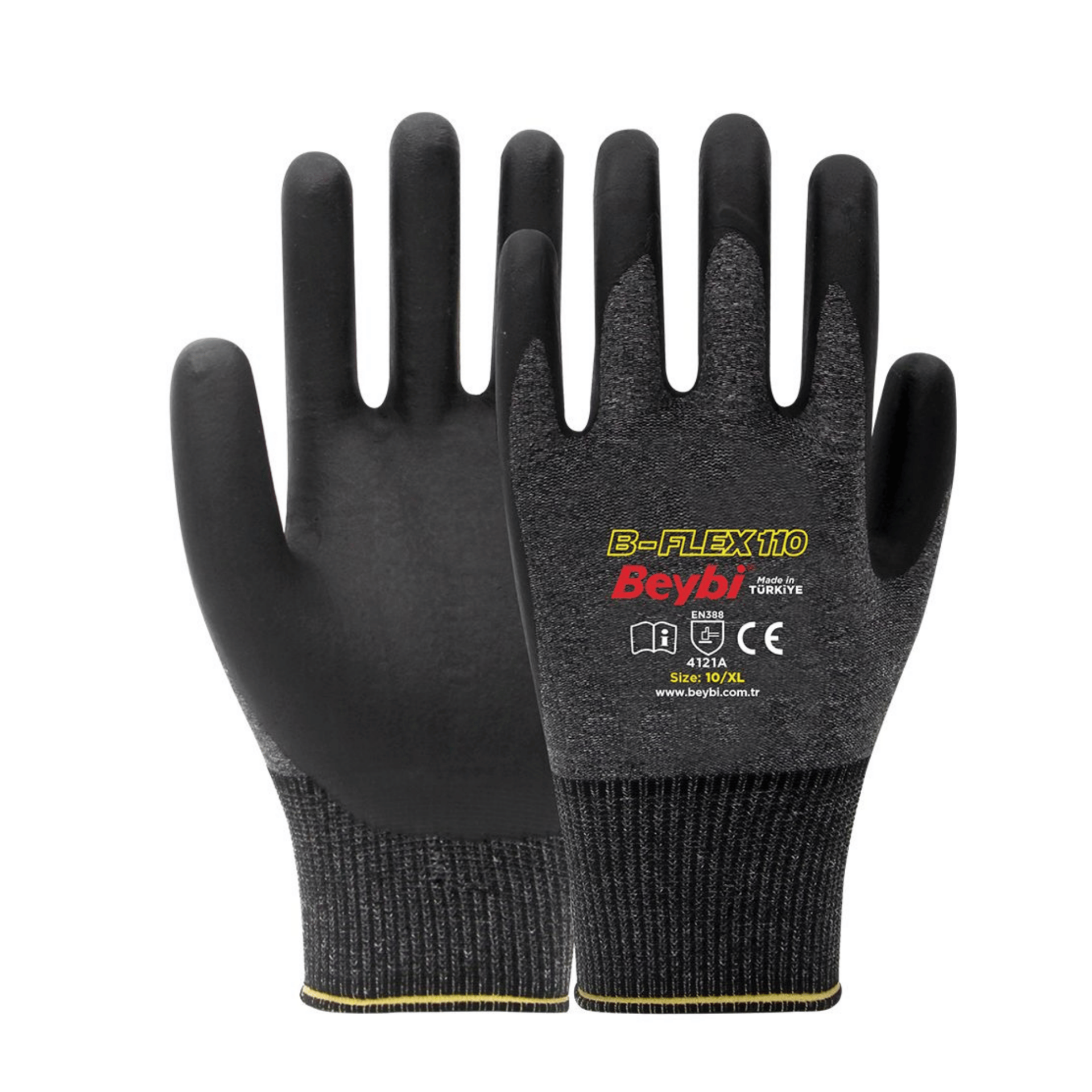 Beybi B-Flex 110 1/2 Köpük Nitril Kaplı Polyester Astar 13G A kesilme Dirençli İş Eldiveni EN388 4121A