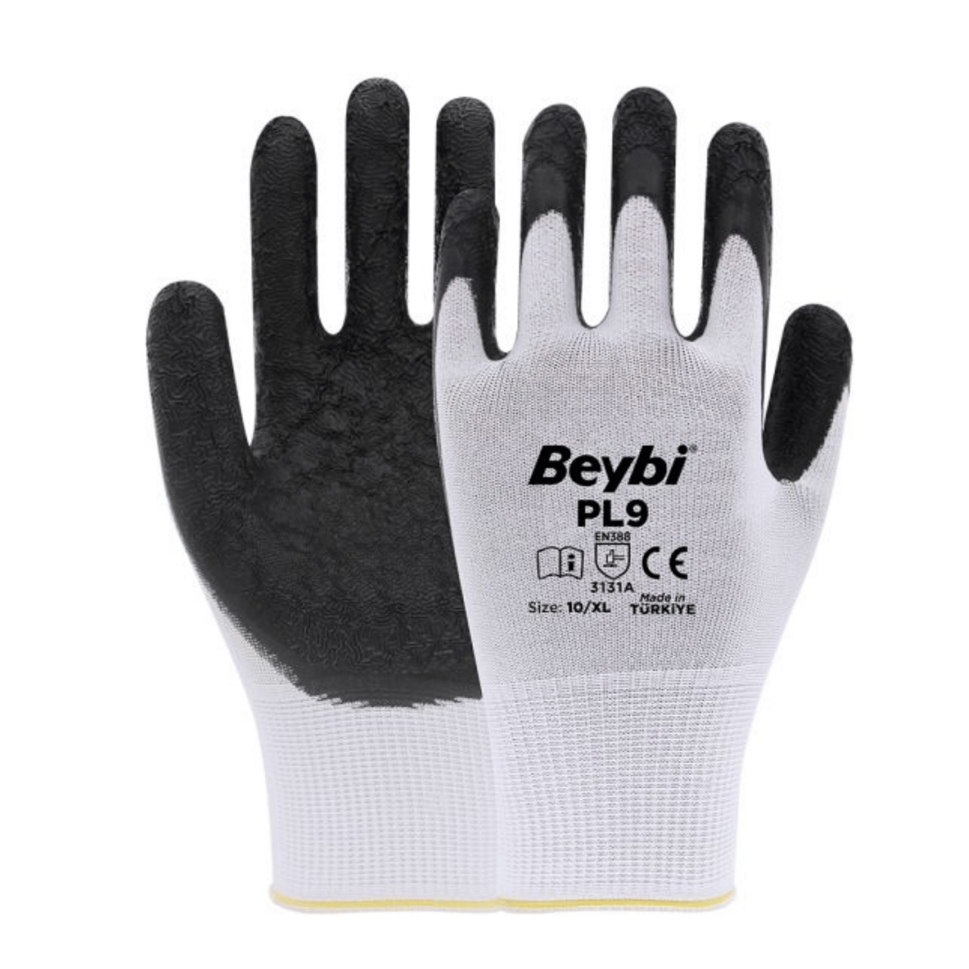 Beybi PL9 Beyaz 1/2 Crinkle Lateks Kaplı Kaplı Polyester Örme Astar A Kesilme Dirençli İş Eldiveni EN388 3131A