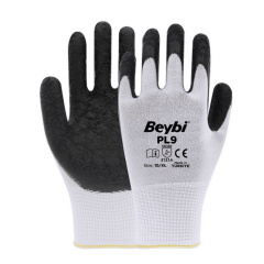 Beybi PL9 Beyaz 1/2 Crinkle Lateks Kaplı Kaplı Polyester Örme Astar A Kesilme Dirençli İş Eldiveni EN388 3131A