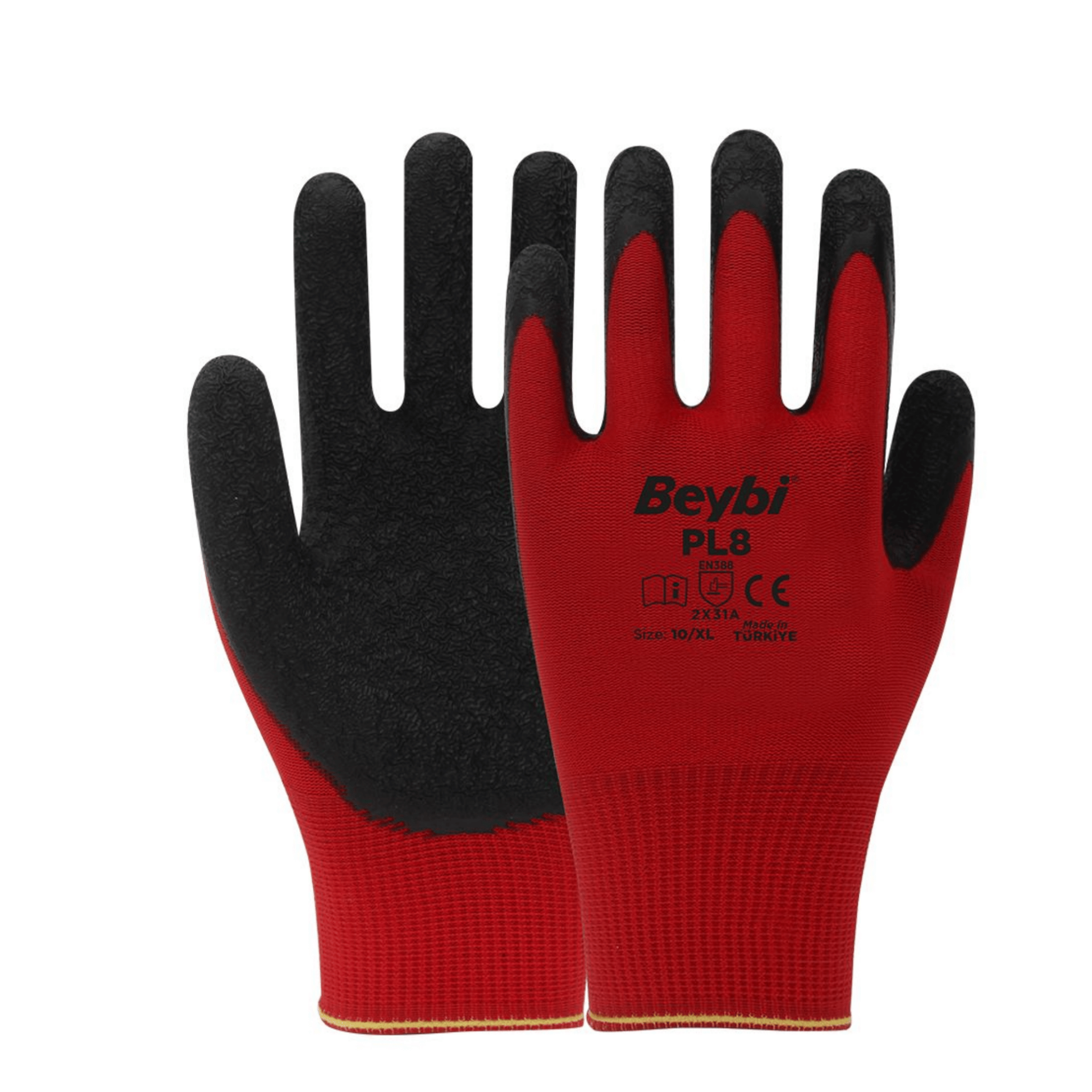 Beybi PL8 1/2 Crinkle Lateks Kaplı Kaplı Polyester Örme Astar A Kesilme Dirençli İş Eldiveni EN388 2X31A