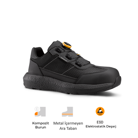 Toworkfor Zero All Black Fast Fit | S3S | SR | ESD İş Ayakkabısı