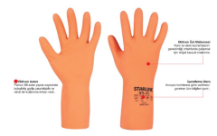 Starline STL-55 Doğal Kauçuk Kimyasal Eldiven  Kalınlık : 0,55mm Uzunluk : 300mm EN388-1010X EN ISO 374-1 AKLMNPST EN374-5