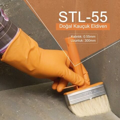 Starline STL-55 Doğal Kauçuk Kimyasal Eldiven  Kalınlık : 0,55mm Uzunluk : 300mm EN388-1010X EN ISO 374-1 AKLMNPST EN374-5