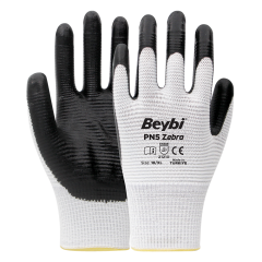 Beybi Pn5 Zebra Beyaz Polyester Örme Nitril 1/2 Kaplama İş Eldiveni