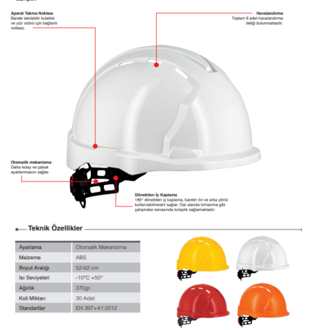 Starline 1108MF-ALT Tekstil İçlikli Çene Kayışlı Sarı Baret