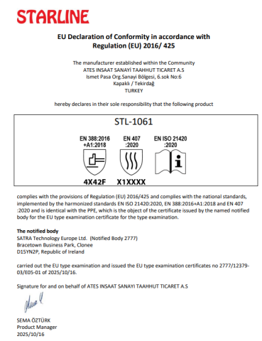 Starline STL-1061 1/2 Köpük Nitril Kaplı F Kesilme Dirençli İş Eldiveni