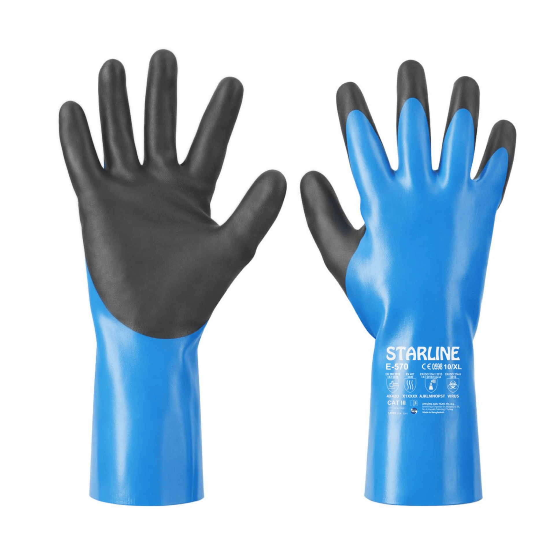 Starline E-570 HPEE + Naylon + Polyester + Spandeks D Seviye Kesilme Dirençli ve 100˚C Isı Dirençli Kimyasal İş Eldiveni